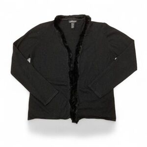 Vintage Y2K Effeci Black Cardigan Faux Fur Women’s Medium Whimsigoth Grunge Goth